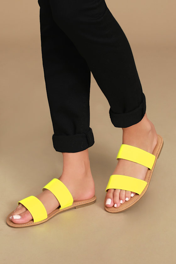 Cute Neon Sandals Yellow Slides Sandals Slide Sandals