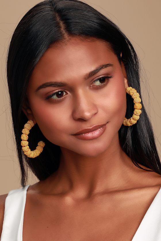 Boho Hoops Mustard Yellow Pom Pom Earrings Hoop Earrings Lulus