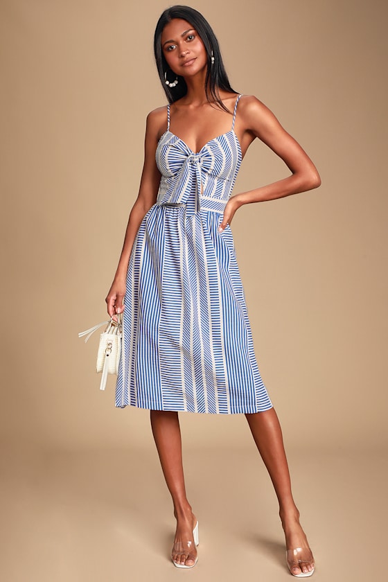 World Wonder Blue Striped Tie-Front Midi Dress 1