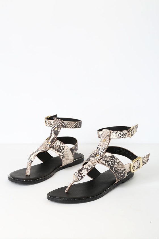 Chic Snake Print Sandals - Thong Sandals - Vegan Flat Sandals - Lulus