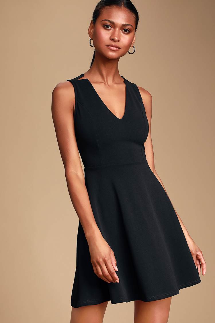 Simply Sensational Black V-Neck Skater Dress | craft-ivf.com