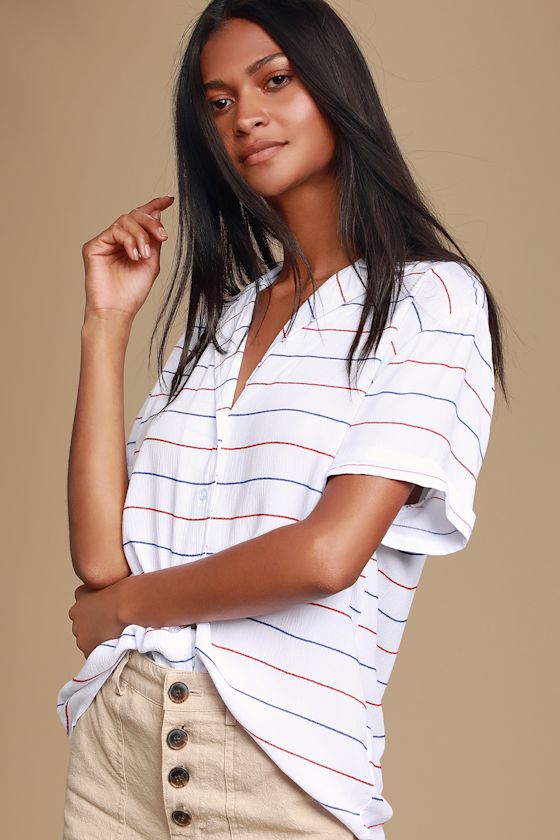 Cute Striped Top Collared Shirt ButtonUp Shirt Blouse Lulus