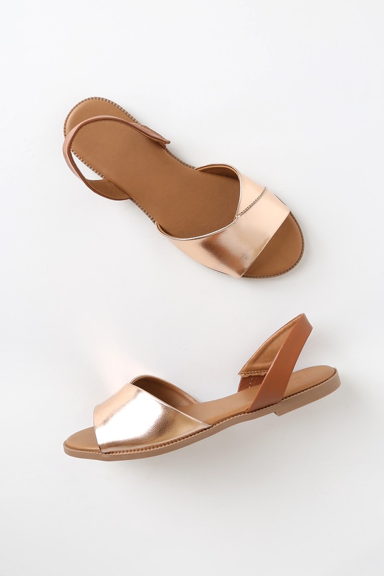 Cute Rose Gold Sandals - Slingback Sandals - Flat Sandals - Lulus
