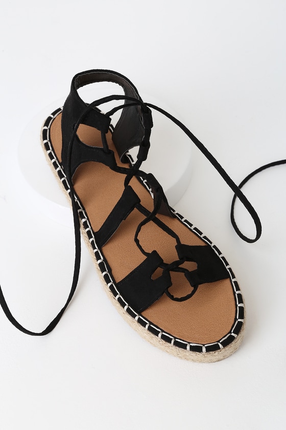 platform lace up sandals black