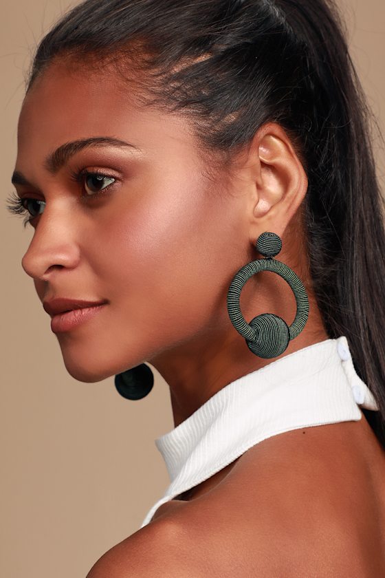 Cute Green Hoop Earrings Threaded Earrings Statement Earrings Lulus