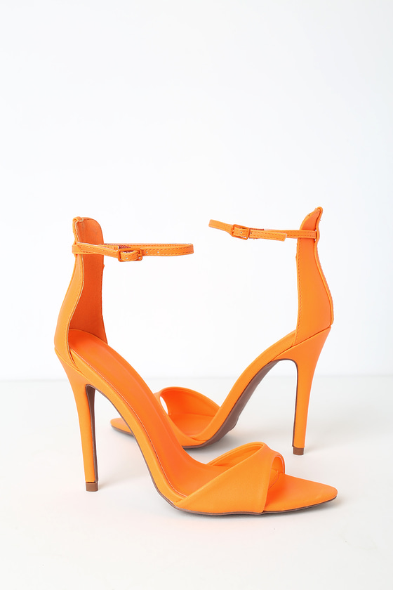 Buy > neon orange strappy heels > in stock