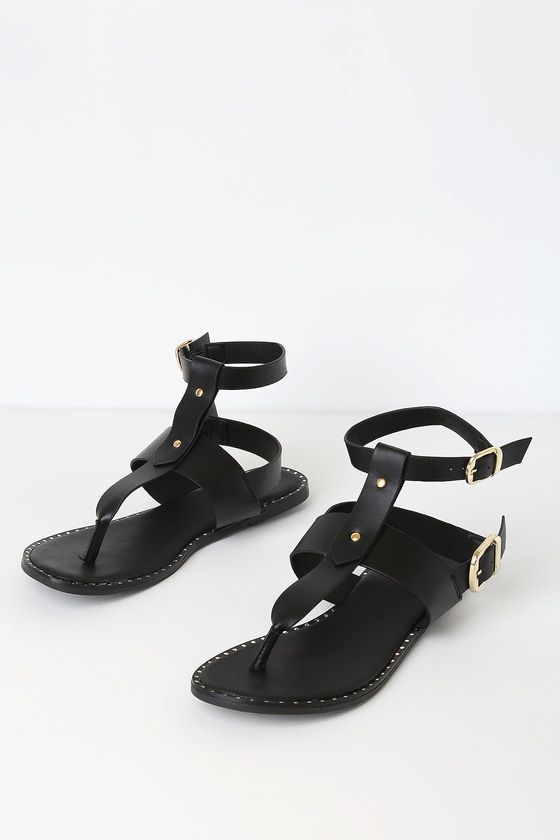 Chic Black Sandals - Thong Sandals - Vegan Flat Sandals - Lulus