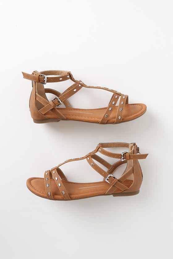 tan studded flat sandals