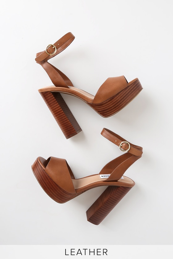 cognac leather sandals heels