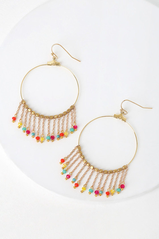 Cute Gold Earrings Beaded Earrings Beaded Tassel Earrings Lulus