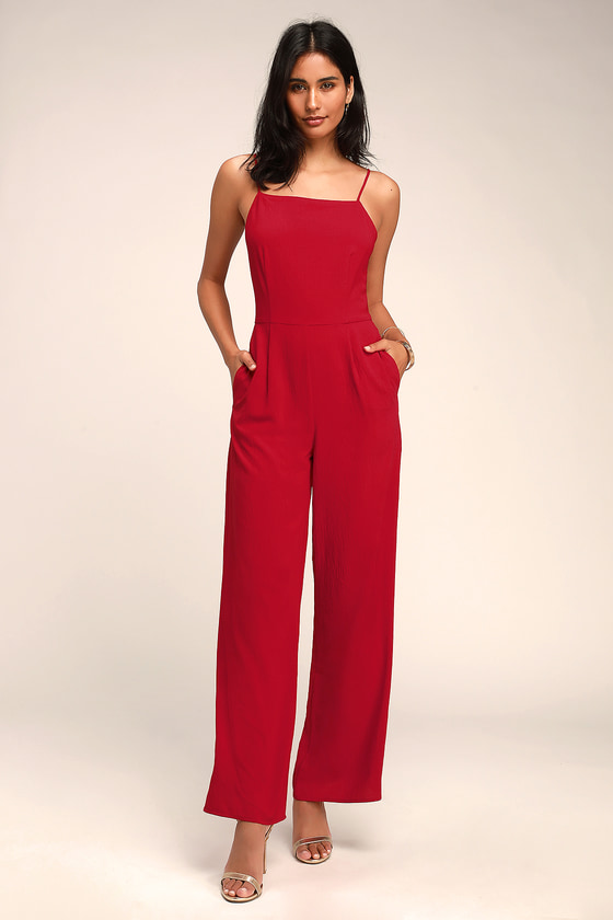 Chic Red Jumpsuit - Sleeveless Jumpsuit - Wide-Leg Jumpsuit