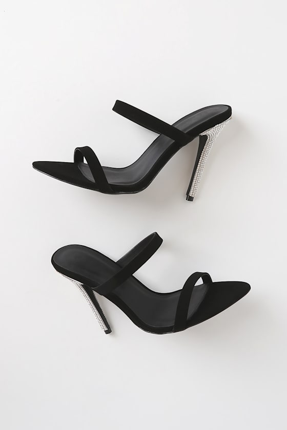 black rhinestone pointed heels