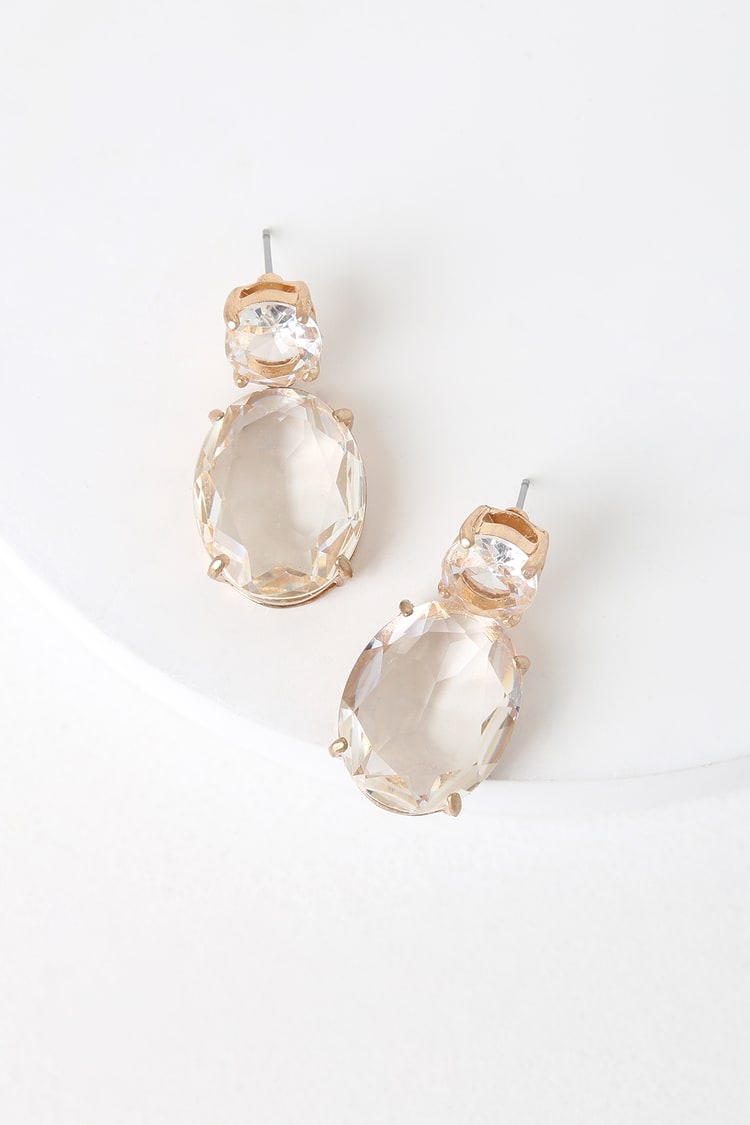 Clearly Glamorous Gold and Clear Drop Earrings