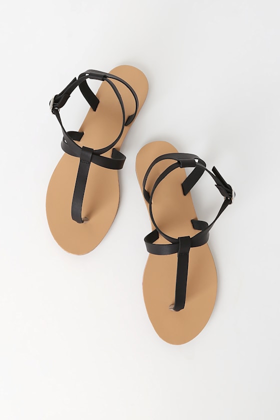 Cute Black Sandals - Vegan Leather Sandals - Thong Sandals - Lulus