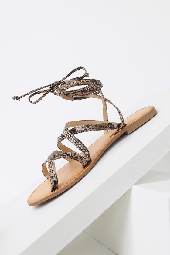 snake print sandals flat
