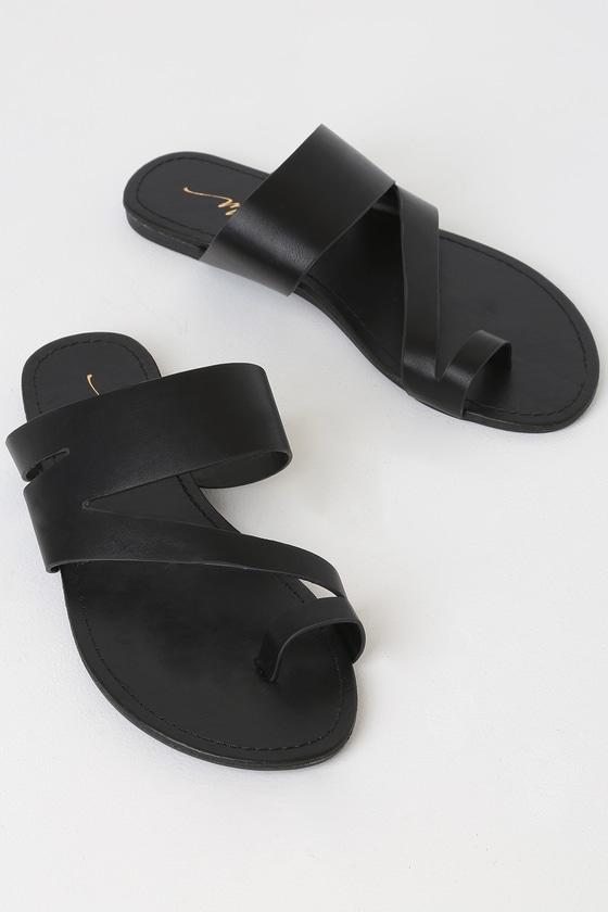 Cute Black Sandals - Vegan Sandals - Toe-Loop Sandals - Lulus