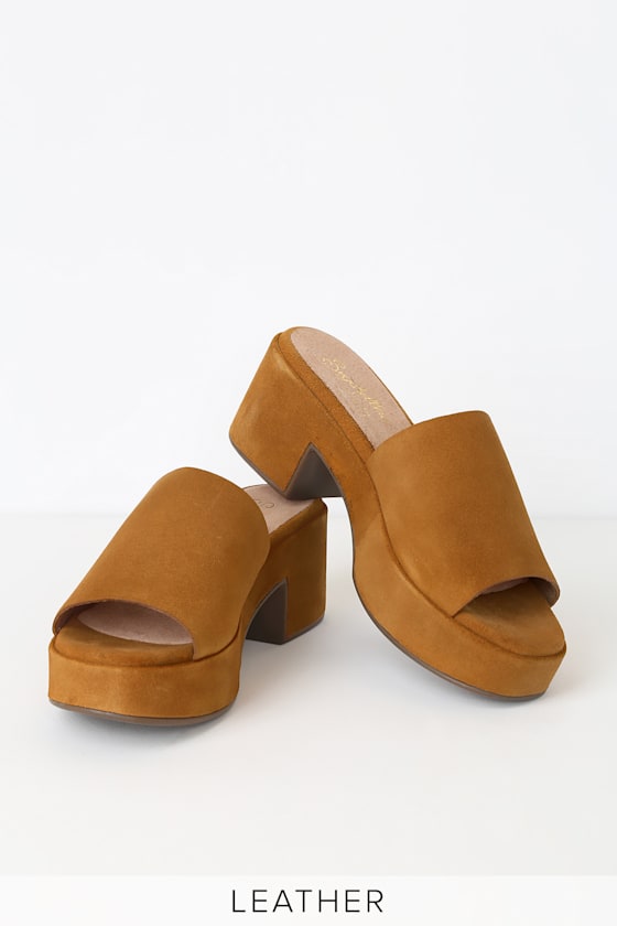 One of a Kind Cognac Peep-Toe Mules 4
