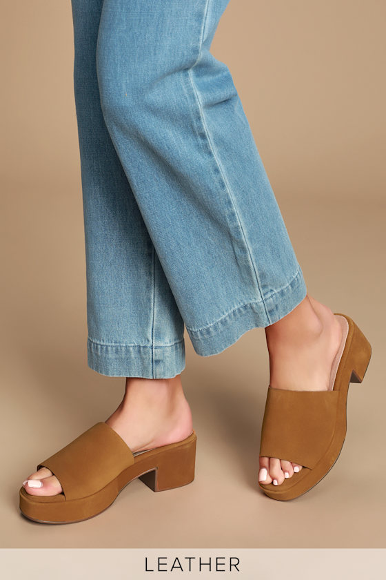 One of a Kind Cognac Peep-Toe Mules 1