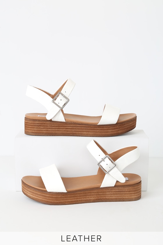 Steve Madden Aida - White Leather Sandals - Flatform Sandals - Lulus
