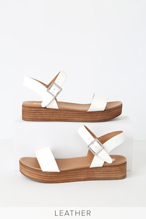 Steve Madden Aida White Leather Sandals Flatform Sandals Lulus