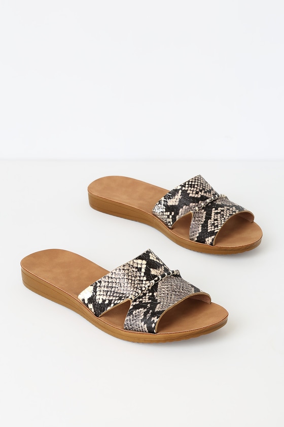 snake print slide sandals