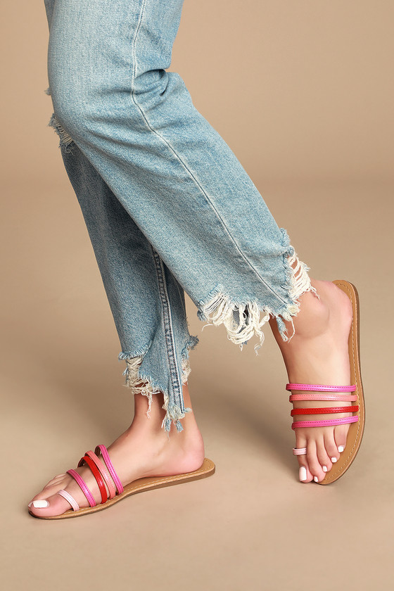 Cute Pink Sandals - Slide Sandals - Toe-Loop Slide Sandals
