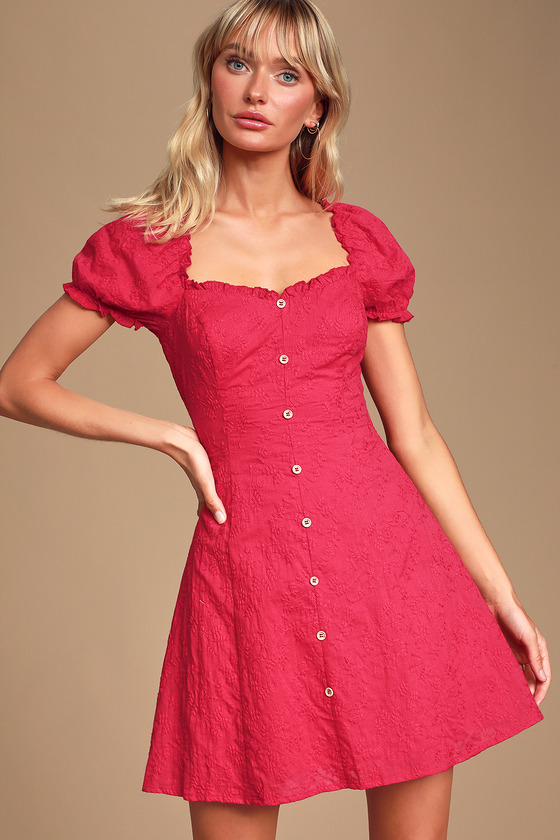 puff sleeve red dress