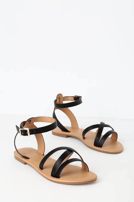 two strap black flat sandals