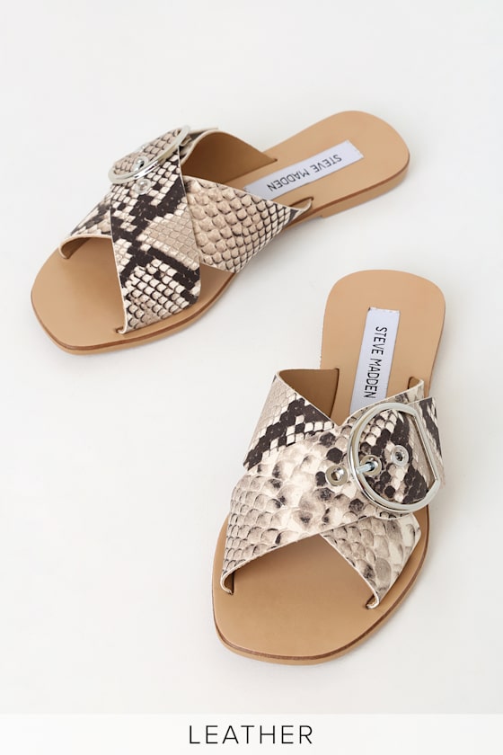Britney Natural Snake Leather Slide Sandals 1