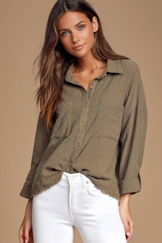 olive green button up shirt