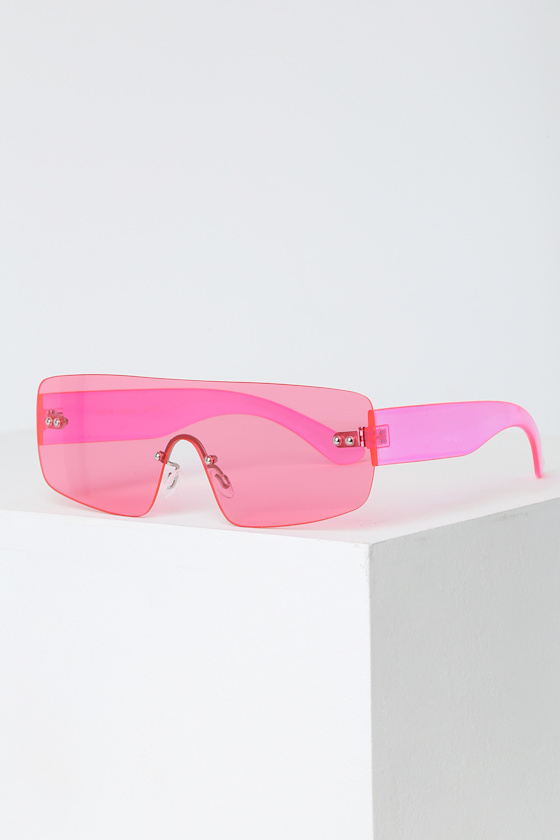 Merion Neon Pink Lucite Shield Sunglasses 2