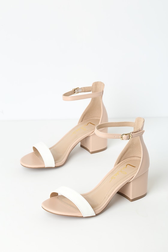 white ankle strap block heels