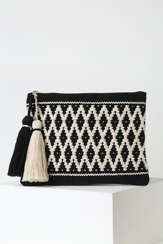 Brisbane Black and Ivory Woven Clutch 1