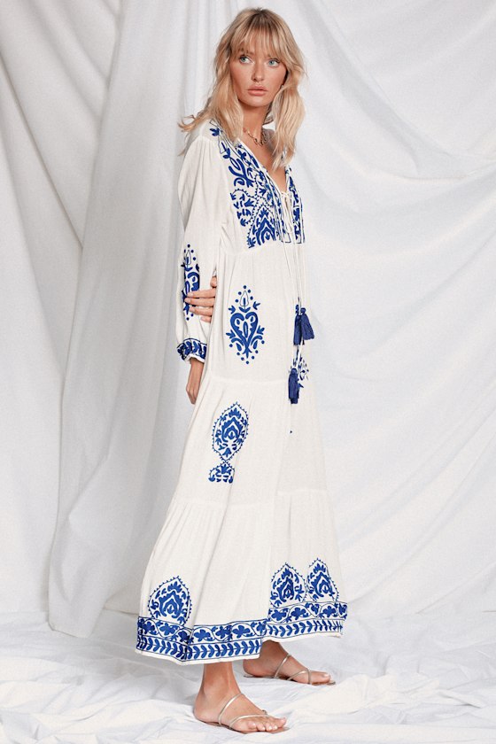 Larkspur Blue and White Embroidered Maxi Swim Cover-Up 6