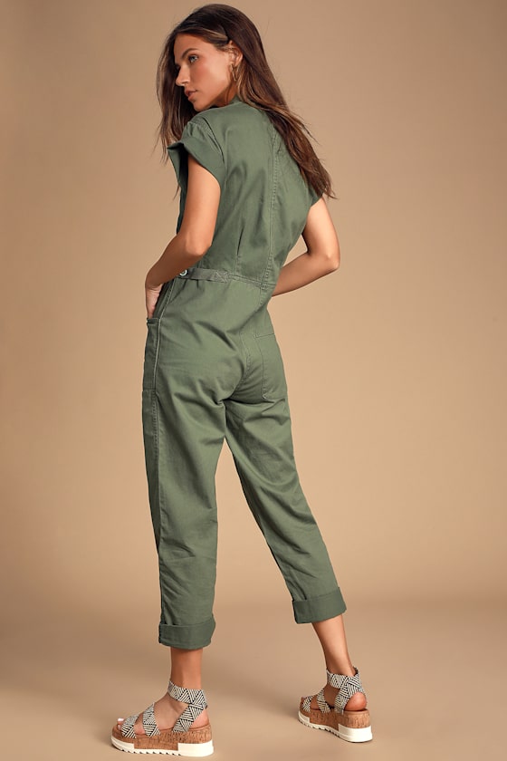 Grover Olive Green Short Sleeve Denim Jumpsuit 4