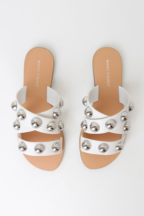 Brown Shoes Marc Fisher Bryte Stud Sandals Bryte White Studded