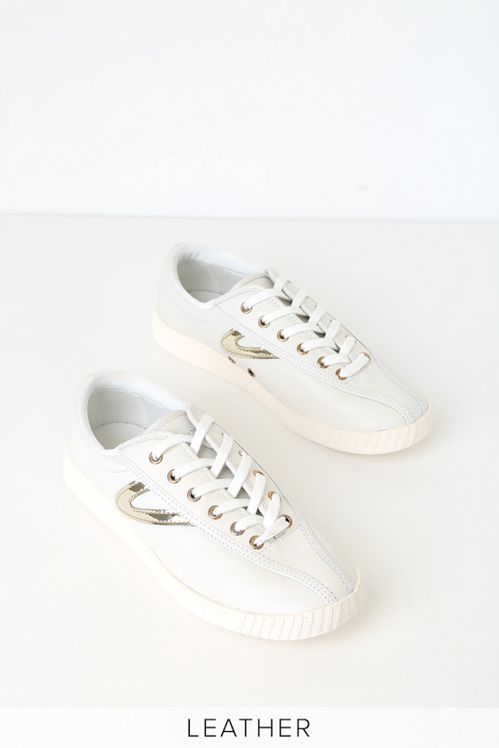 Nylite 2 Plus Vintage White and Gold Leather Sneakers 1