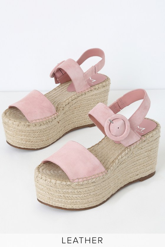 pink leather wedges