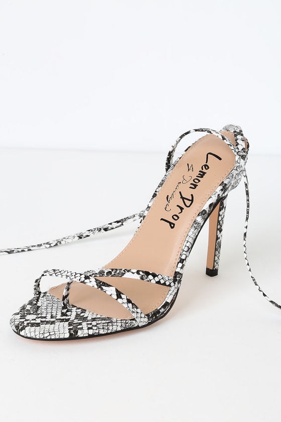 lace up snake print heels