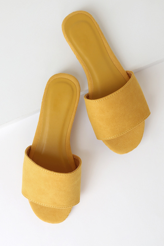 Cute Yellow Slides Marigold Slides Suede Slide Sandals Lulus