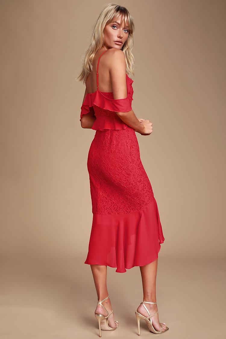 chinese dress ladies Off Shoulder Lace Two Pieces A Line Red Long Prom Dress PG558 US14 / Red main image 1
