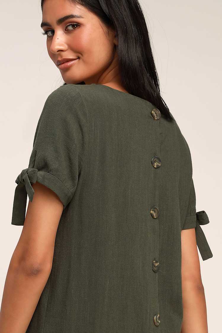 Cute Olive Green Dress - Shift Dress - Button Back Dress - Lulus