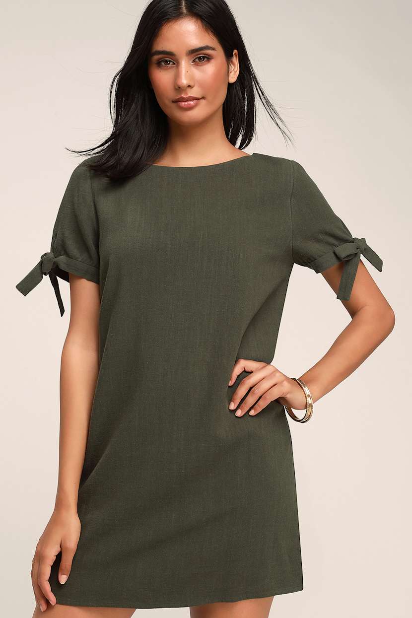 Cute Olive Green Dress - Shift Dress - Button Back Dress - Lulus