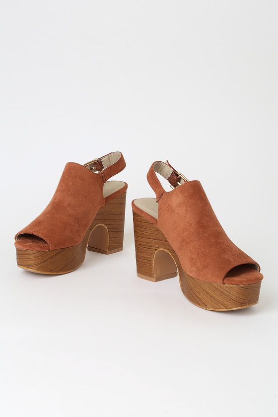 camel colored platform pumps