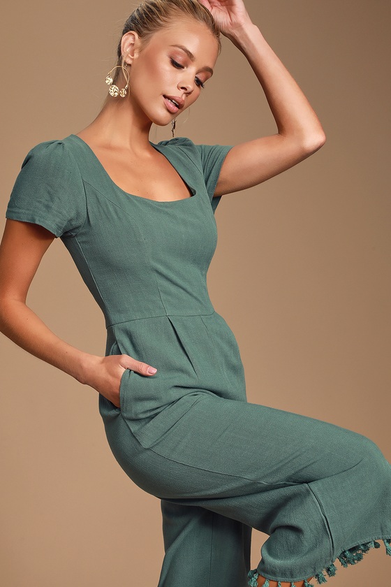 Cute Olive Green Jumpsuit - Tasseled Jumpsuit - Culotte Jumpsuit - Lulus