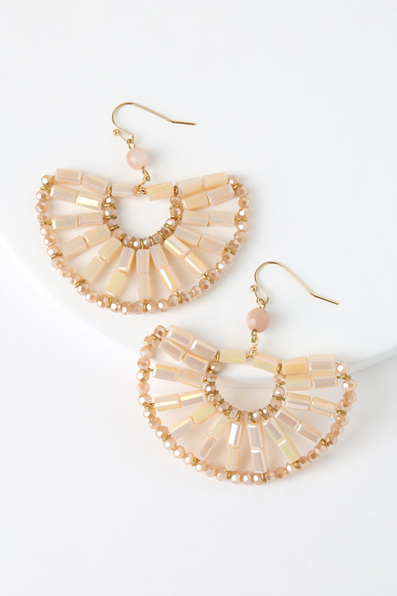 Glam Beaded Earrings Champagne Earrings Fan Earrings Lulus
