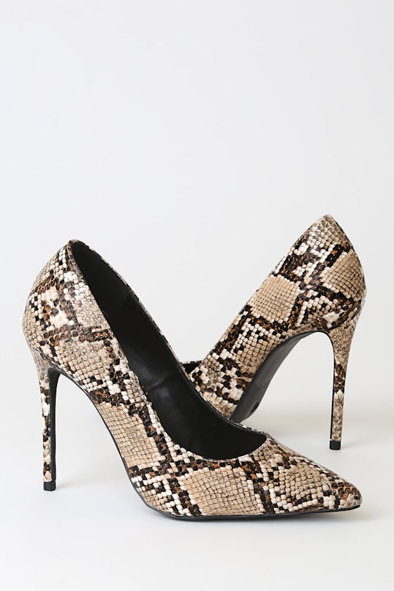 Alva Camel Snake Embossed Pointed-Toe Pumps 1