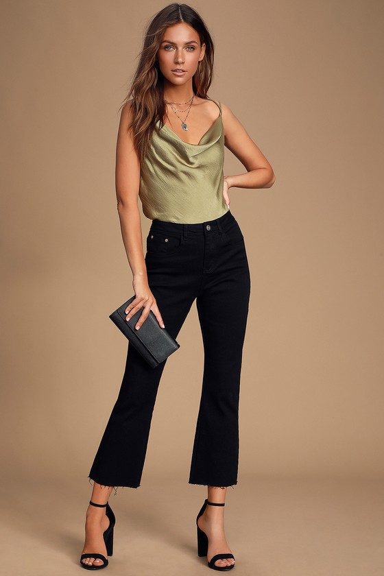 olive green satin top