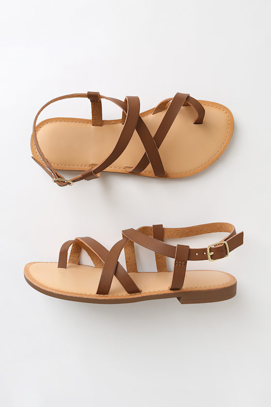 Classic Brown Sandals Flat Sandals Vegan Leather Sandals Lulus
