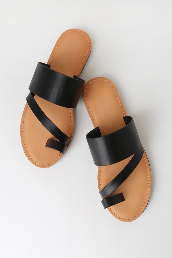 black toe loop sandals